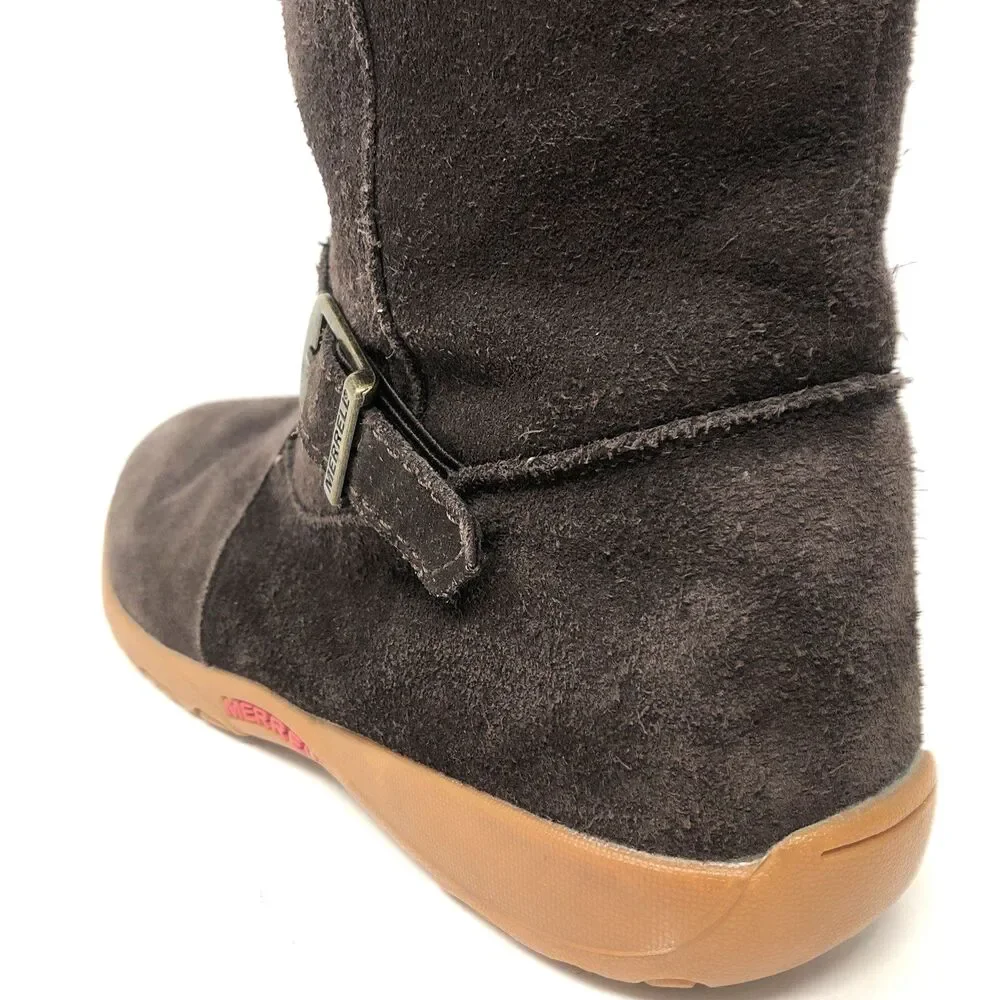 MERRELL Mimosa Harvest Suede Boots Kids Girls US 5 Brown Buckle Sherpa Winter